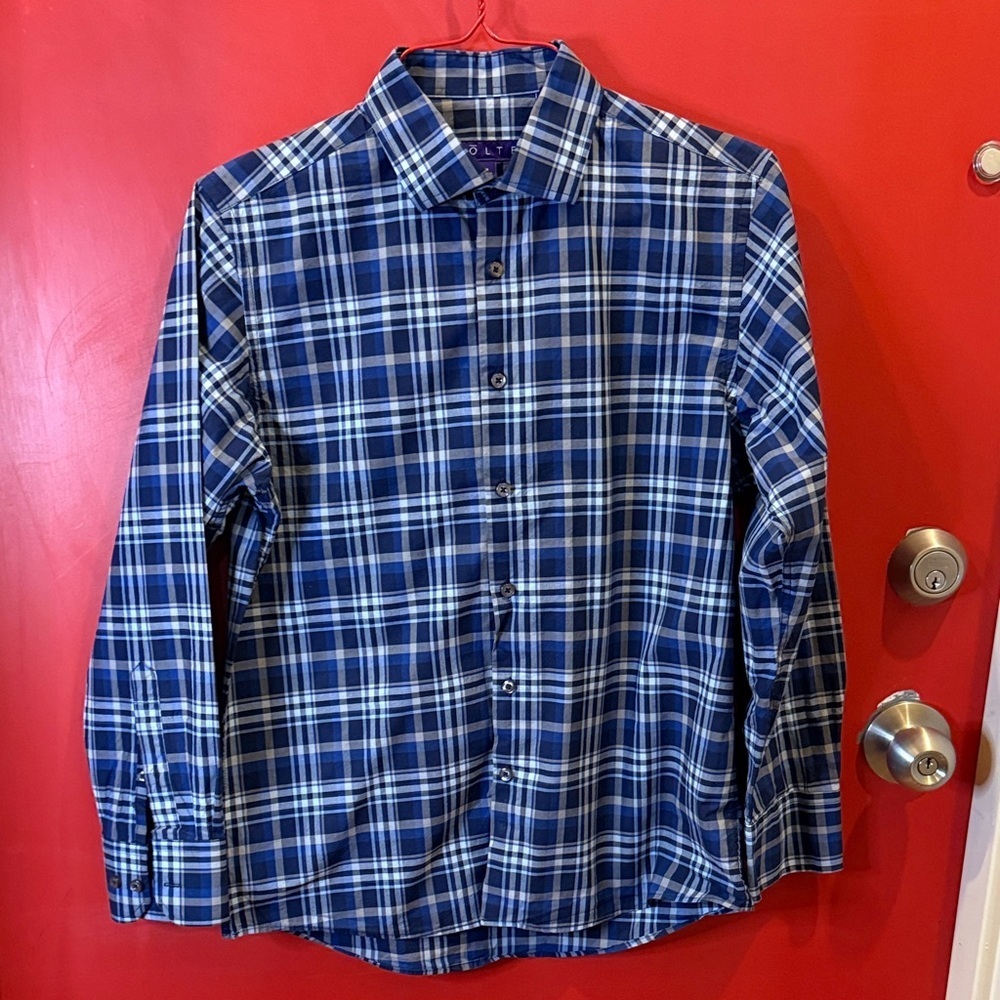 Navy Plaid Men's Casual Button Down Shirt
